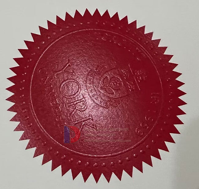 York University certificate embossed seal