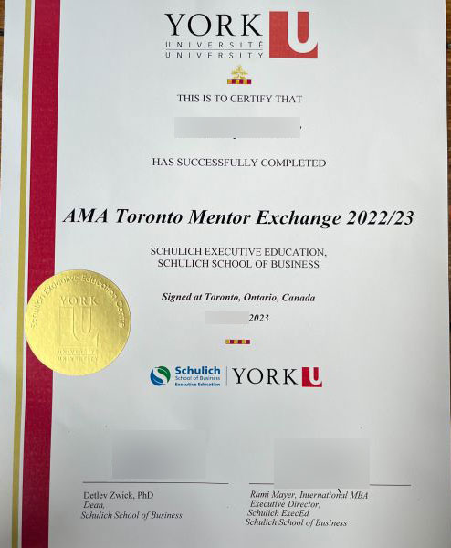 2023 Schulich School of Business Toronto Mentor Exchange Diploma