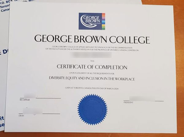 George Brown College Certificate of Completion 2024