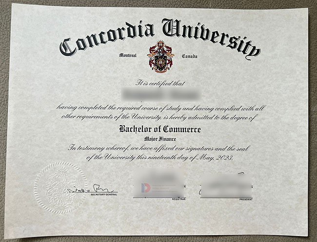 Sample 2023 Bachelor of Business degree from Concordia University