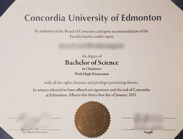 Sample of Bachelor of Science degree from Concordia University in 2021