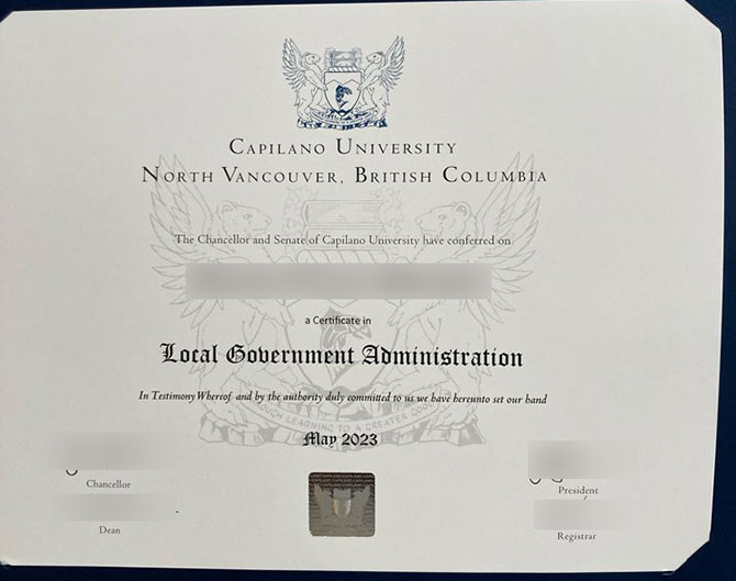 2023 Capilano University Diploma Certificate sample