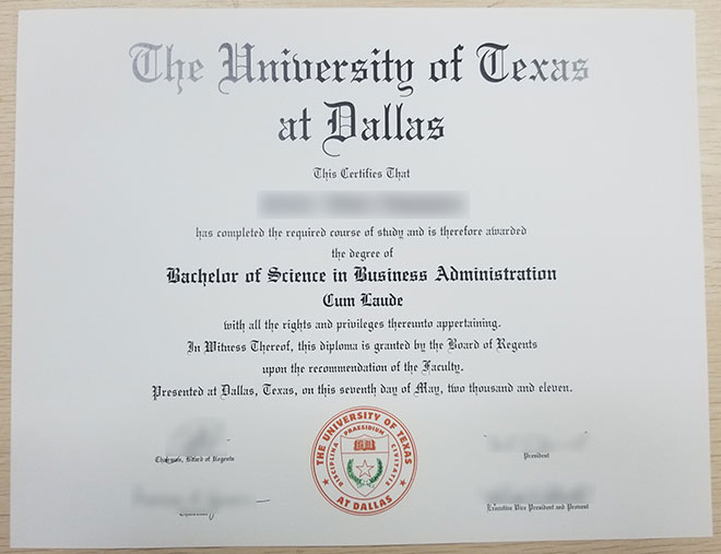 Sample 2018 University of Texas at Dallas diploma