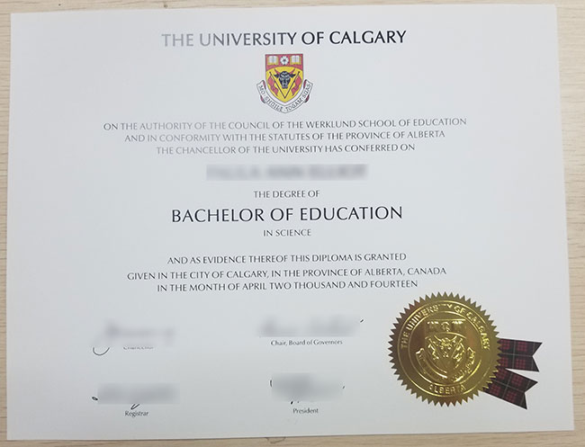 2014 Sample Bachelor of Education degree from the University of Calgary