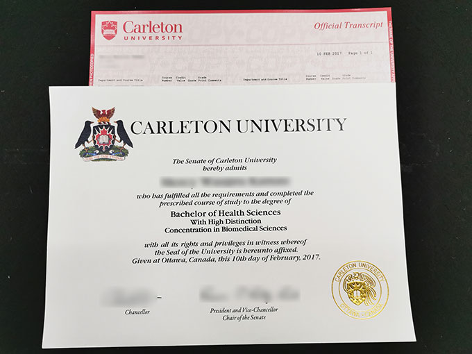 Sample 2017 Carleton University degree and transcript