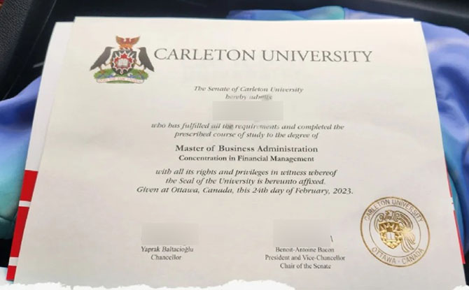 Sample MBA degree from Carleton University in 2023