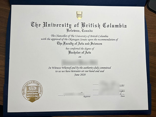 Sample UBC Bachelor of Arts degree in 2020