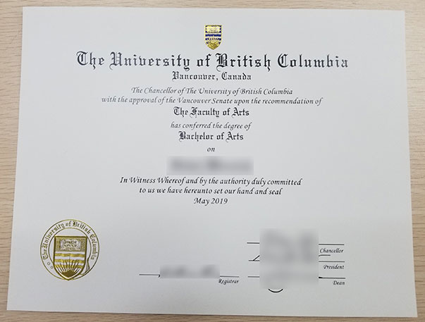 2019 UBC Bachelor of Arts degree sample