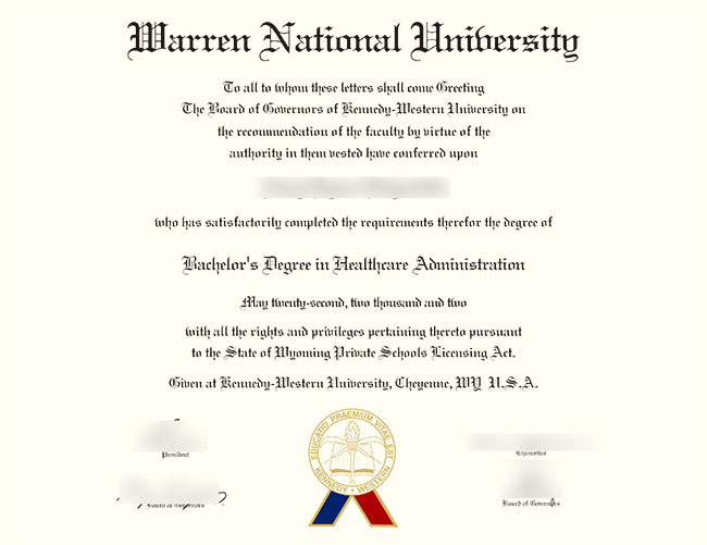 B.S. in Health Care Administration from Warren National University