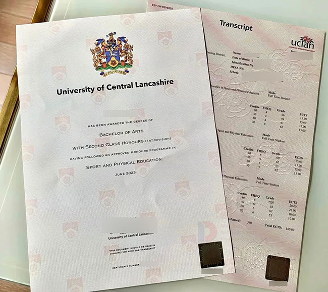 2023 University of Central Lancashire Physical Education professional certificate and transcript sample