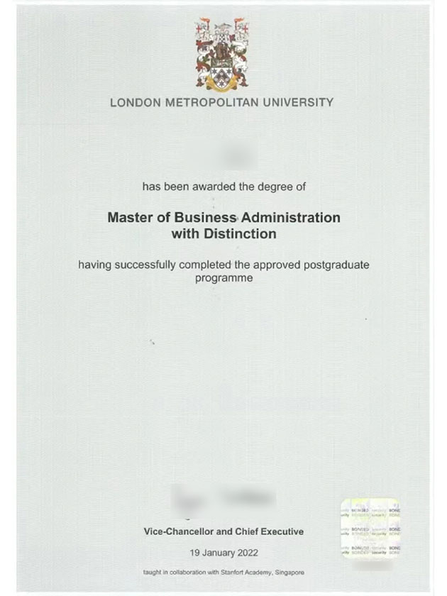 2022 Metropolitan University London MBA degree sample