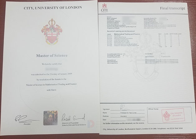 2009 Metropolitan University of London certificate and transcript sample