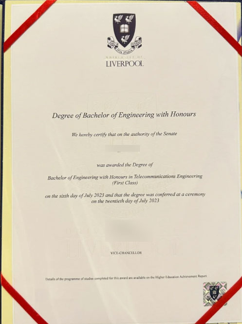 Sample Bachelor of Engineering Honours Degree from the University of Liverpool in 2023