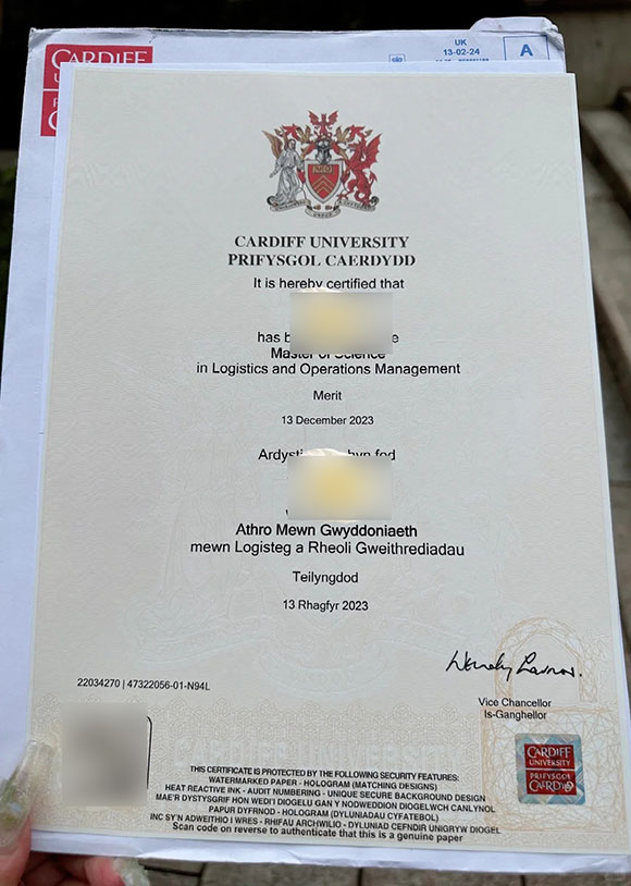 Sample Cardiff University Certificate 2023