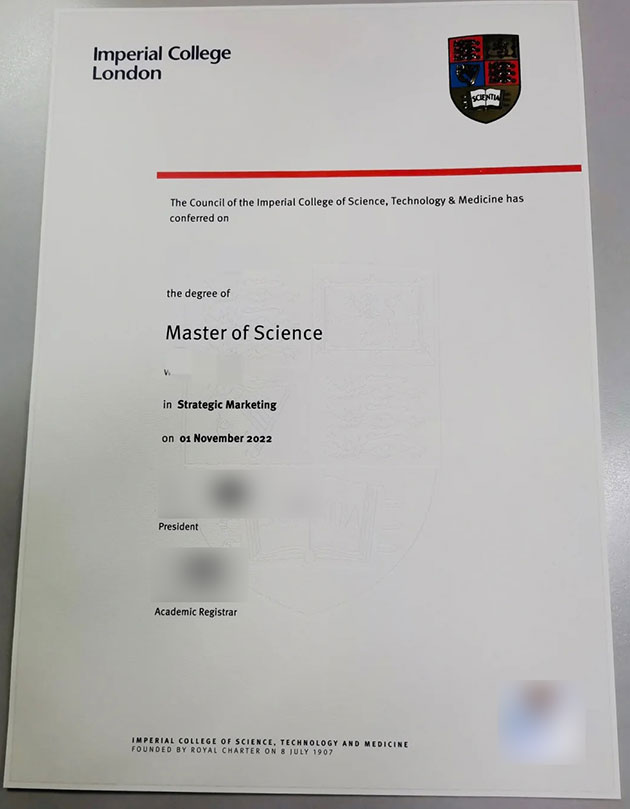 2022 Imperial College Master of Science degree sample