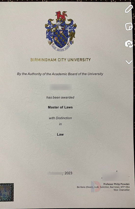 Sample LLM degree from Birmingham City University 2023