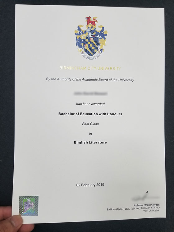 Sample Bachelor of Education Honours Degree 2019 from Birmingham City University