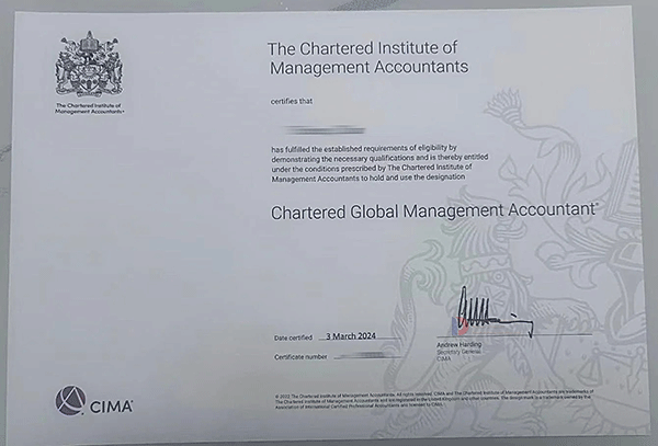 Samples of 2024 CIMA certificate