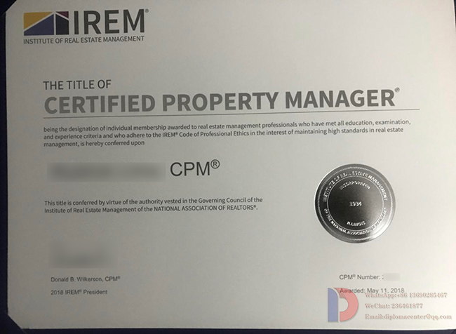 Sample CPM certificate for 2018 version