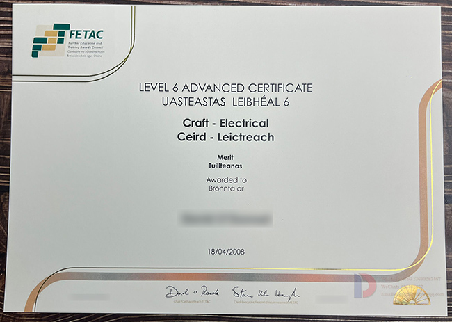 2008 FETAC Level 6 carpentry certificate