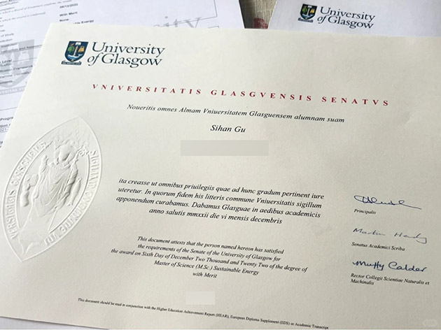 University Of Glasgow diploma Certificate Sample