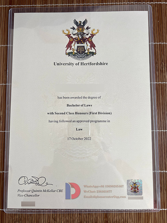 Fake University of Hertfordshire diploma