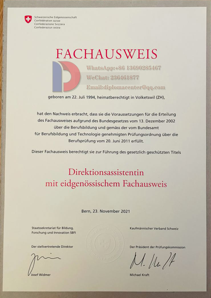 Fachausweis Certificate sample