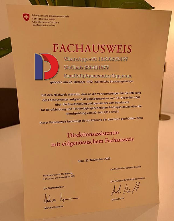 Fachausweis Certificate sample