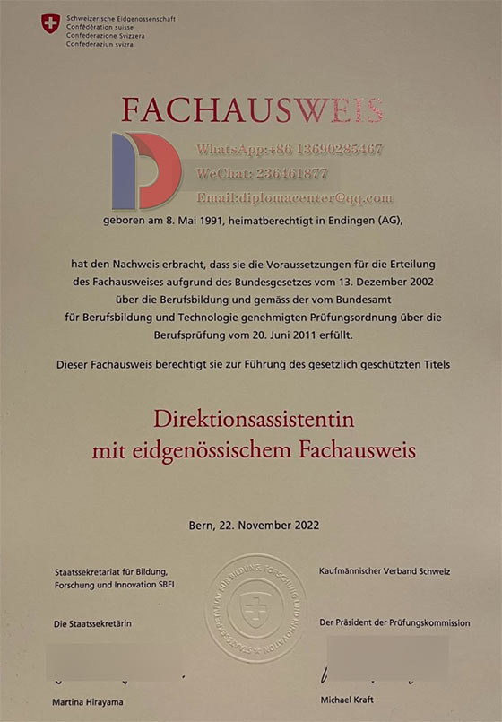 Fachausweis Certificate sample