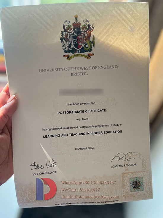 UWE Bristol diploma Certificate Sample