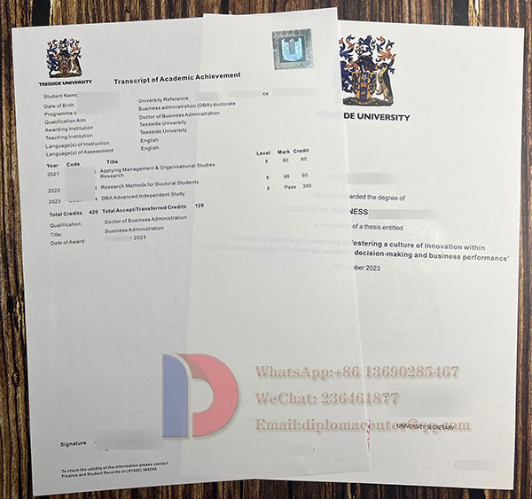 2023 Teesside University degree transcript Sample