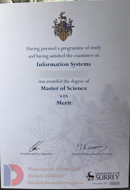 Master's degree sample in science from the University of Surrey in 2017