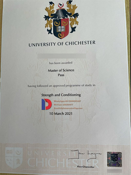 Sample of the Master of Science degree from Chichester University in 2021