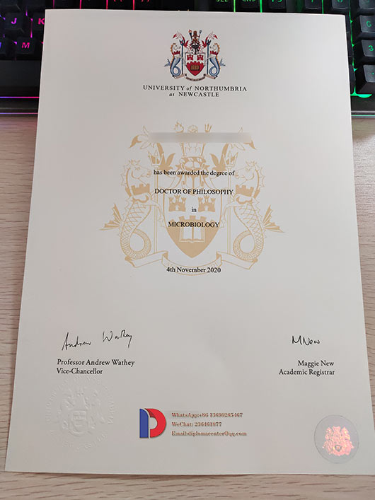 Sample of Doctor of Philosophy Degree from Northumbria University in 2020