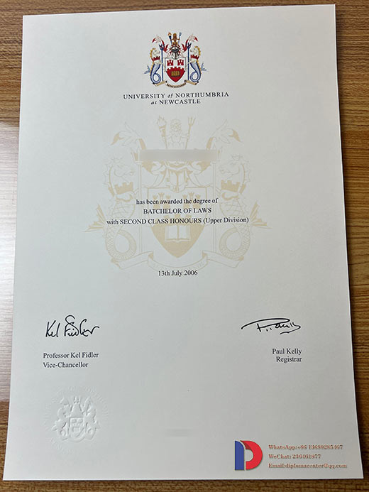 Sample of the Bachelor of Laws degree from Northumbria University in 2006