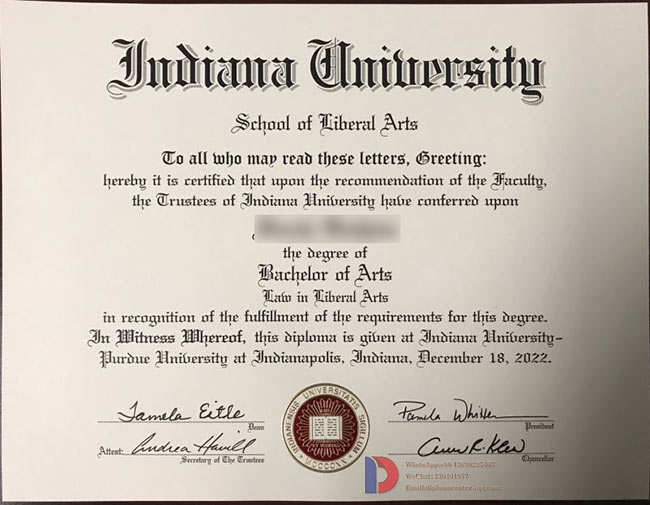 2022 Indiana University Degree Certificate Sample