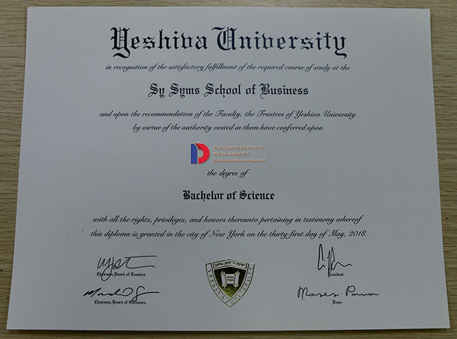 2018 Yeshiva University Diploma Certificate Sample Case