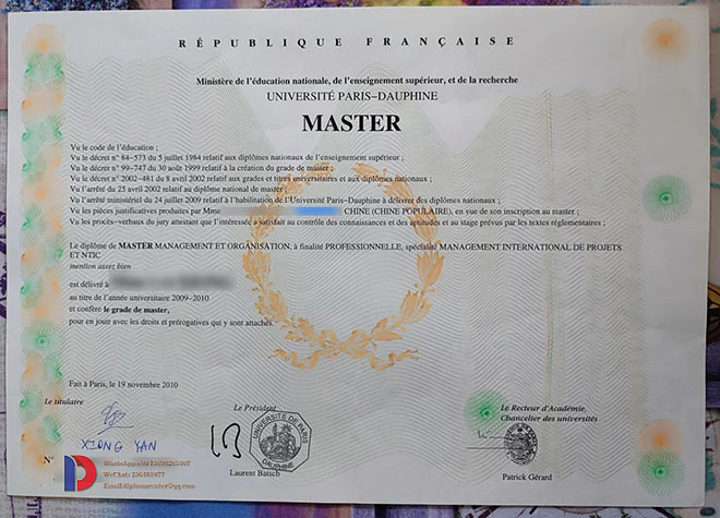 Sample case of a master's degree from Sorbonne University during the years 2009-2010