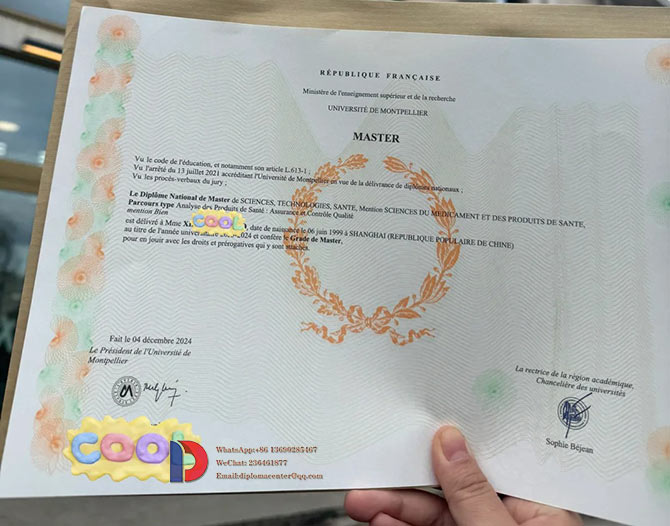 Sample of the Master's Degree Certificate from the Faculty of Pharmacy at Sorbonne University in 2024