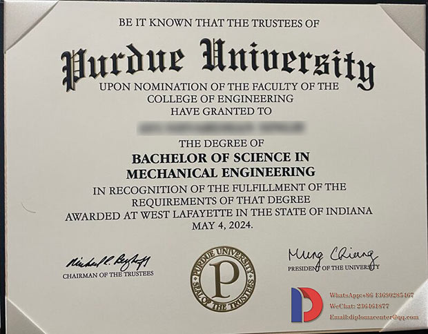Sample of Bachelor of Science Degree in Mechanical Engineering from Purdue University in 2024