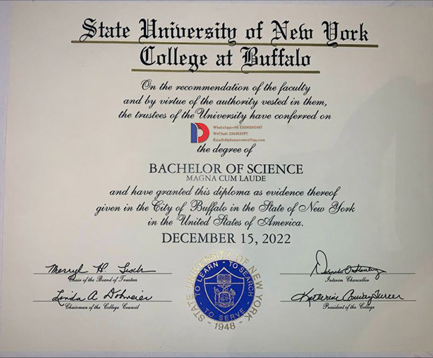 Sample of Bachelor of Science Degree Certificate from the State University of New York College 2022