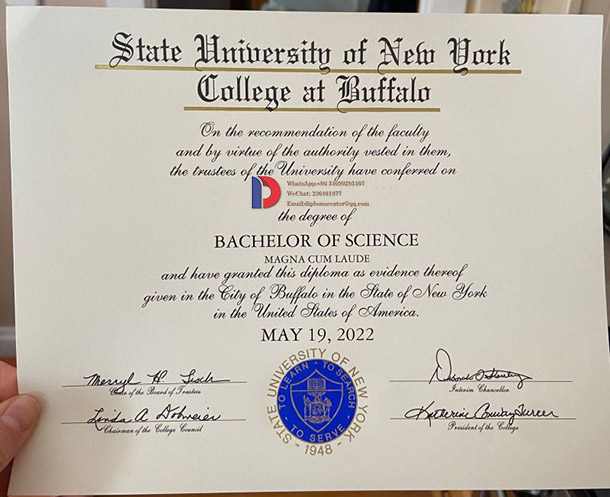 Sample of the 2022 College Degree Certificate from the State University of New York
