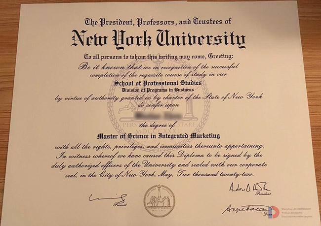 Sample of New York University Degree Certificate in 2022