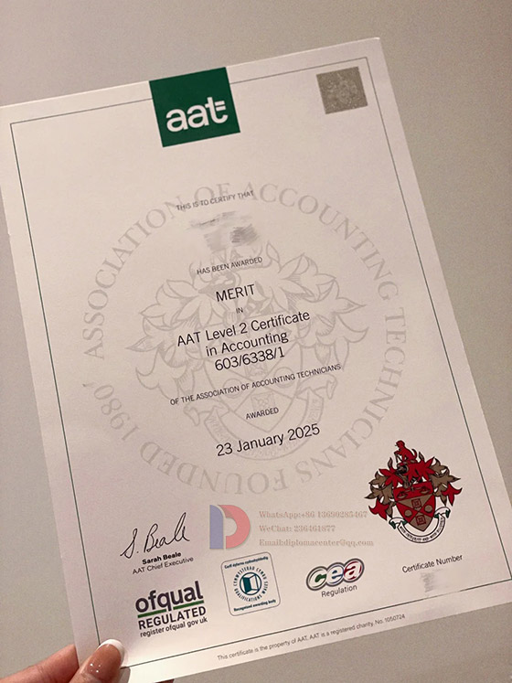 Sample of AAT Level 2 Accounting Diploma Certificate in 2025