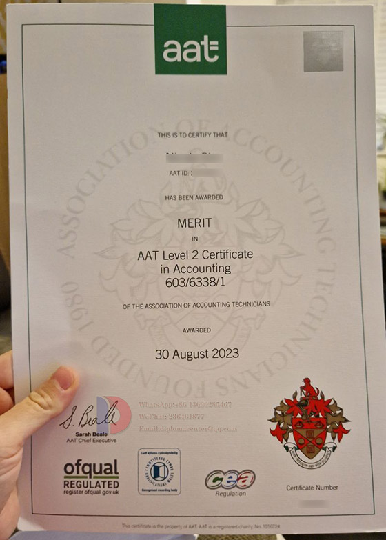Sample of AAT Level 2 Accounting Diploma Certificate in 2023