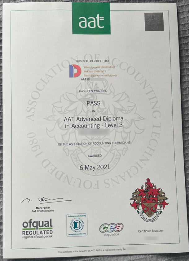 Sample of AAT Level 3 Accounting Diploma Certificate in 2021