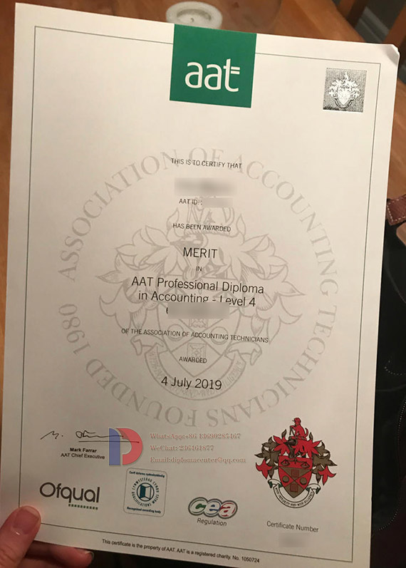 Sample of AAT Level 4 Accounting Diploma Certificate in 2019