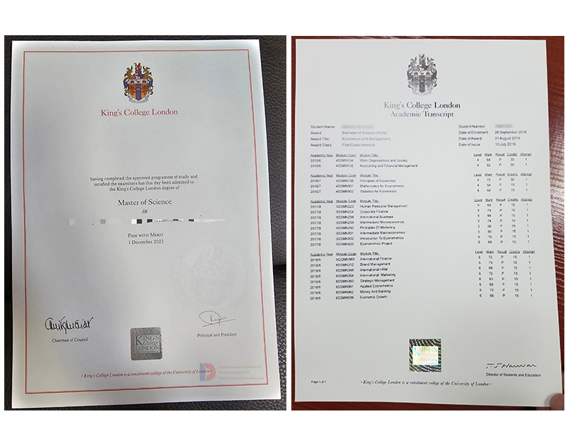 Sample Case of Degree and Transcript from King's College London