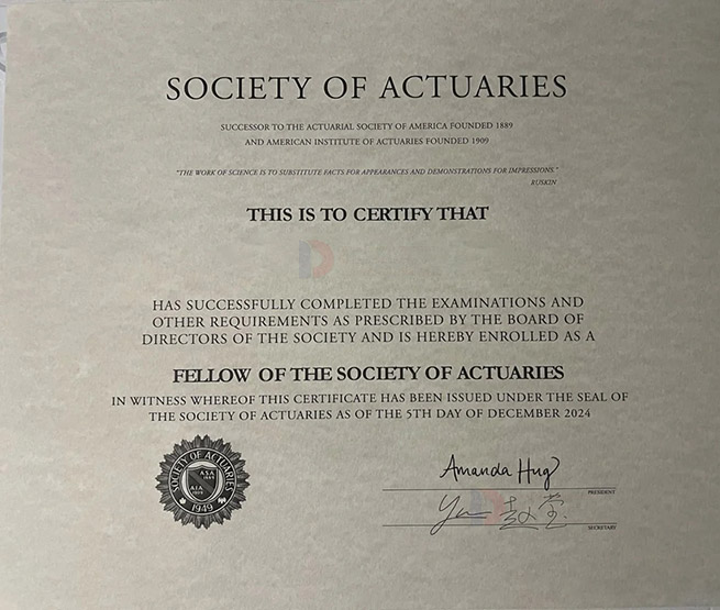 Samples of Society of Actuaries certificate in 2024