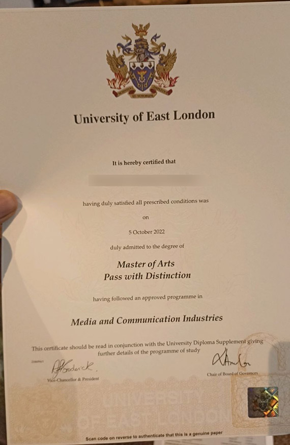 Sample of the Master's Degree in Literature from the University of East London in 2022